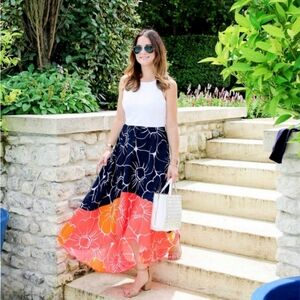 Hutch Anthropologies Black and Orange A-Line Midi Skirt Asymmetrical High-Low XS